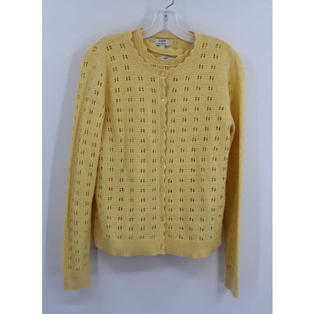 J.Crew Factory Scalloped Pointelle Cardigan Tank Set Sweater Yellow Size M NEW